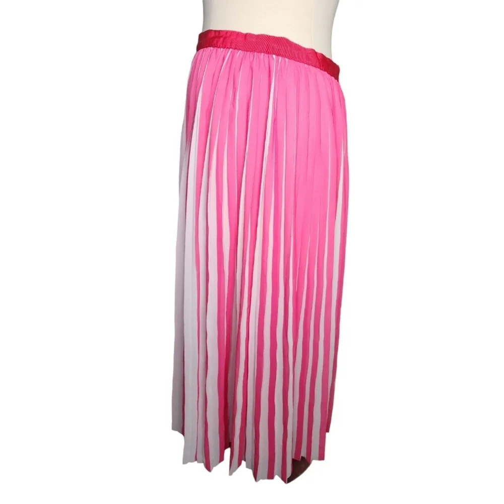 J. Crew Pink & White Pleated Skirt Peekabo Stripe Size 8 With Back Zip *READ* - Picture 6 of 16